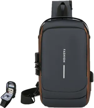 Carbon Fiber Streamline Anti-Theft Sling Bag with USB Charging Port, Waterproof Crossbody Backpack for Travel, Gym (Gray)