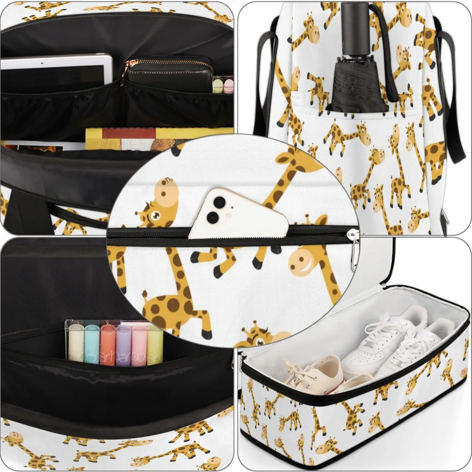 Cartoon Giraffe Sports Gym Bag with Shoes Compartment Foldable Travel Duffel Bag Dry Wet Separated Sports Tote Workout Weekender Overnight Bag for Women Yoga Dance Work Training Handbag