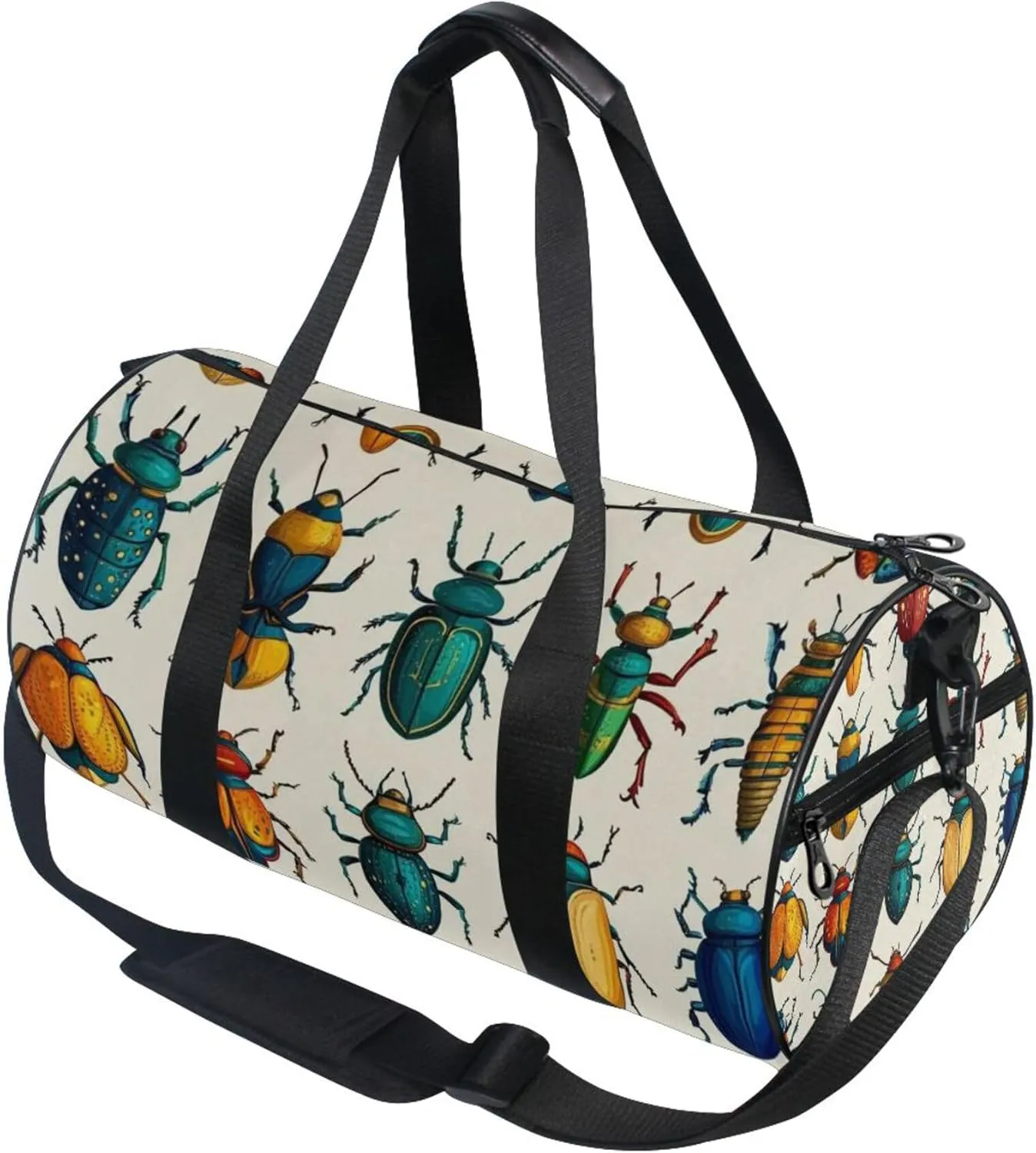 Cartoon Insect Beetles White Gym Duffle Bag Women Men Sports Fitness Bag for Travel Workout Gymnastics Dance Ballet
