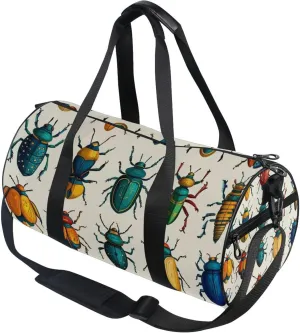 Cartoon Insect Beetles White Gym Duffle Bag Women Men Sports Fitness Bag for Travel Workout Gymnastics Dance Ballet