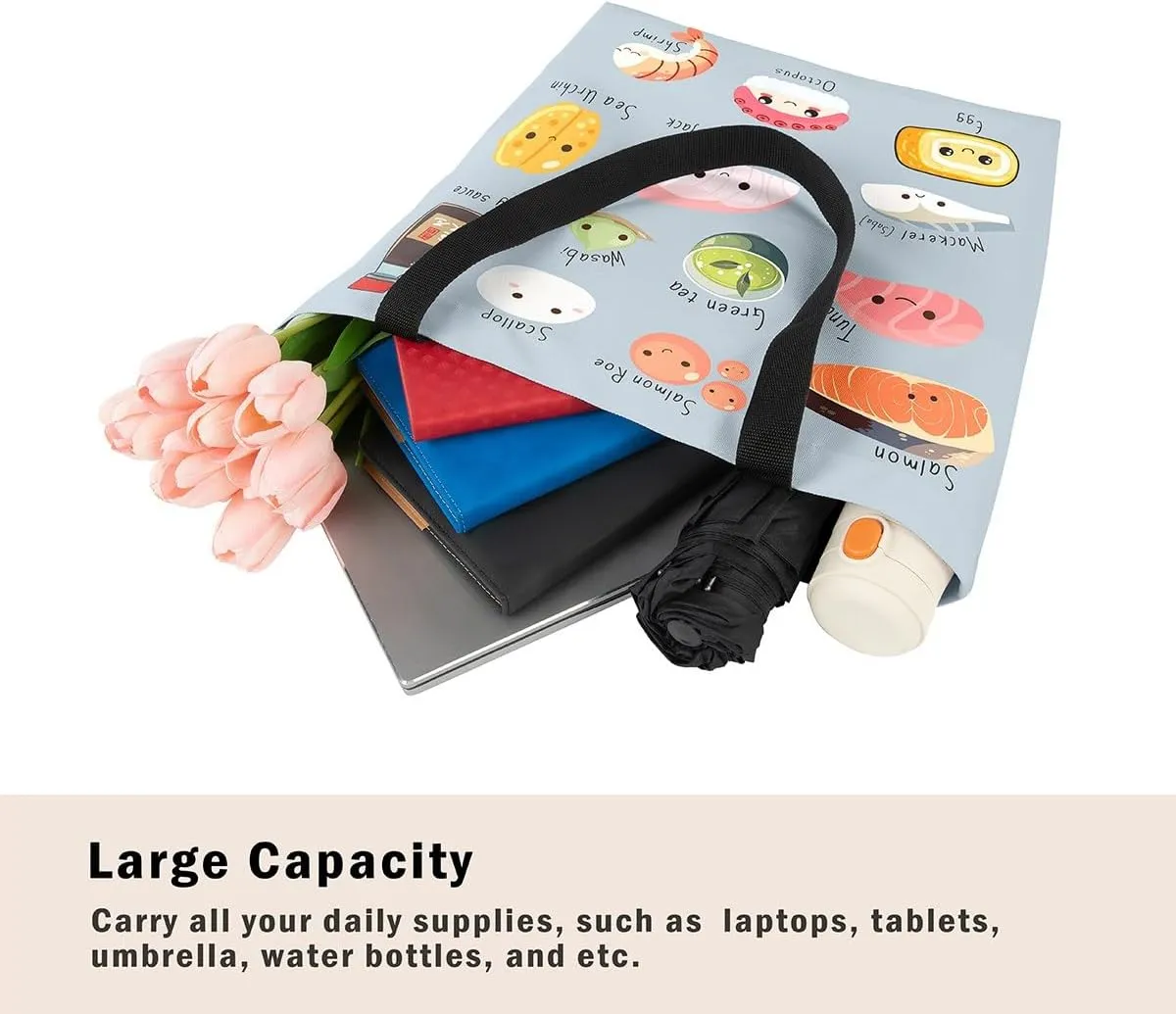 Cartoon Milk Cow Canvas Tote Bag Lovely Farm Animal Kawaii Beach Bag,Strawberry Flowers Handbag for Women