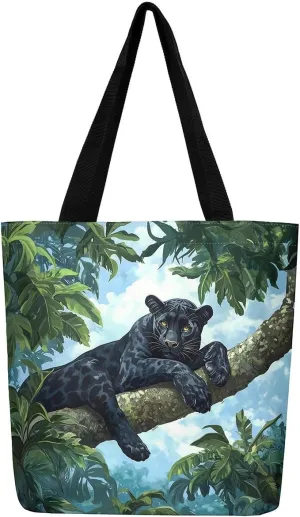 Castle Fairy Wild Animal Canvas Tote Bag 19.7x5.1 Inch Jungle Theme Shoulder Handbags for Adults Shopping Gym
