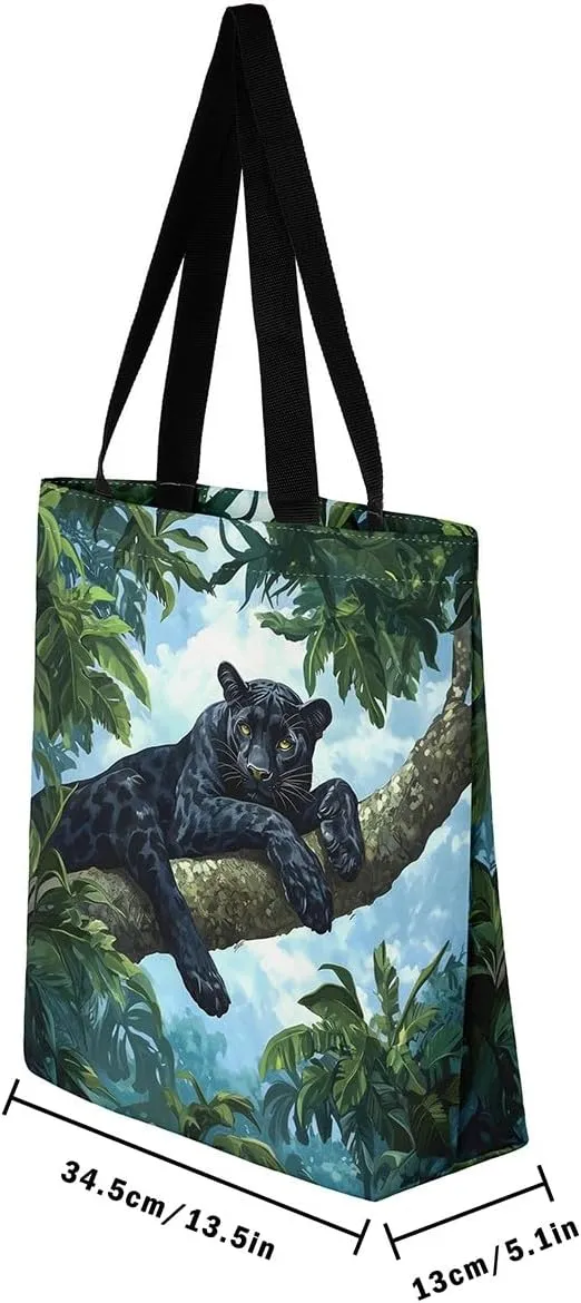 Castle Fairy Wild Animal Canvas Tote Bag 19.7x5.1 Inch Jungle Theme Shoulder Handbags for Adults Shopping Gym