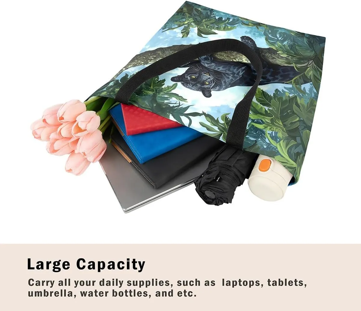 Castle Fairy Wild Animal Canvas Tote Bag 19.7x5.1 Inch Jungle Theme Shoulder Handbags for Adults Shopping Gym