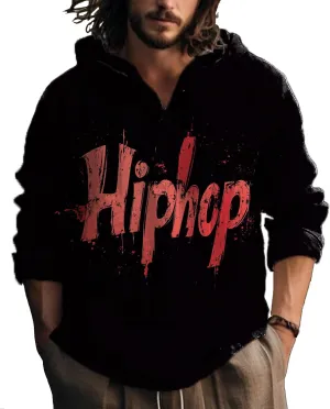 Casual Hoodies for Men Graphic Print Long Sleeve Sweatshirts Pullover Button Up Hooded Shirts Trendy Hoodie
