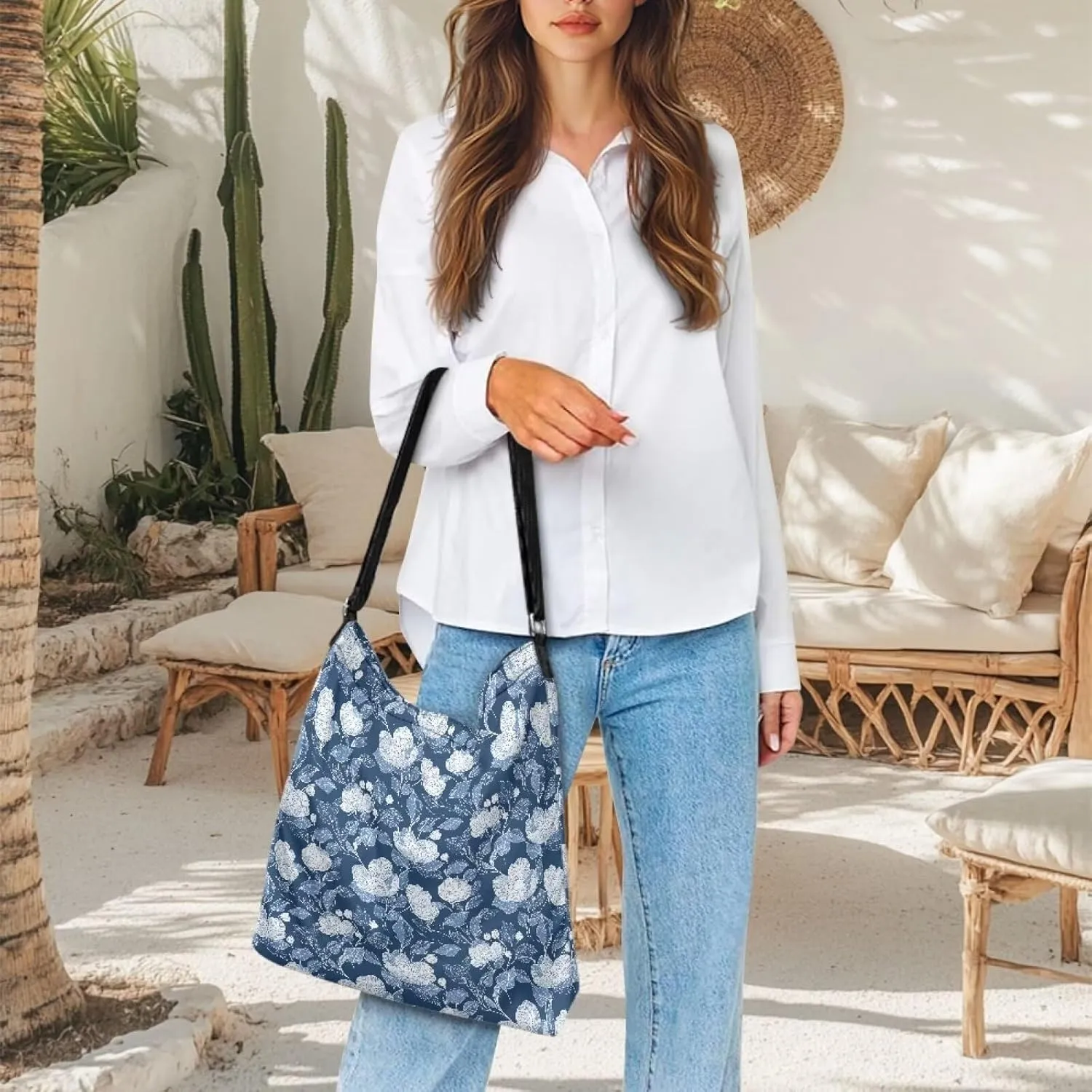 Casual Women Tote Bag Large Canvas Shoulder Bag Outdoors Messenger Bag with Pocket Handbag with Strap Crossbody Bag
