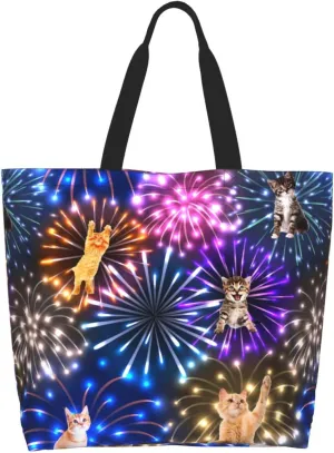 Cat Canvas Tote Bag Cute Cat Shoulder Bag Handbag Cute Animal Casual Cat Grocery Bags Cute Bag for Outdoors