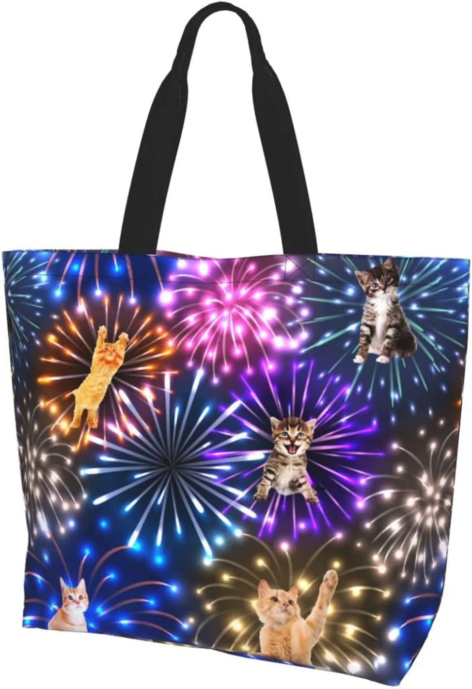 Cat Canvas Tote Bag Cute Cat Shoulder Bag Handbag Cute Animal Casual Cat Grocery Bags Cute Bag for Outdoors