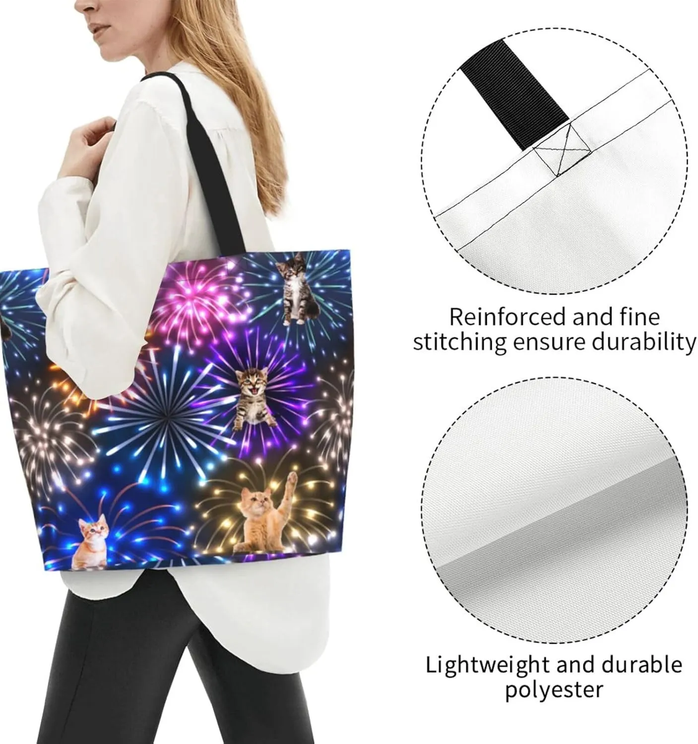 Cat Canvas Tote Bag Cute Cat Shoulder Bag Handbag Cute Animal Casual Cat Grocery Bags Cute Bag for Outdoors