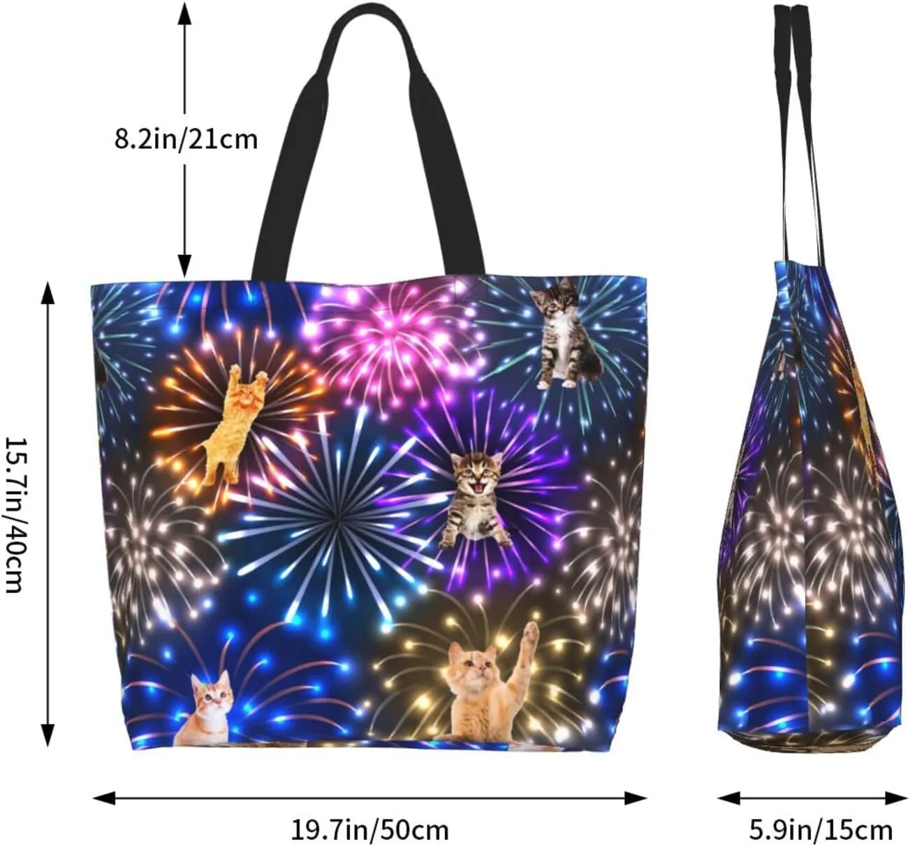 Cat Canvas Tote Bag Cute Cat Shoulder Bag Handbag Cute Animal Casual Cat Grocery Bags Cute Bag for Outdoors