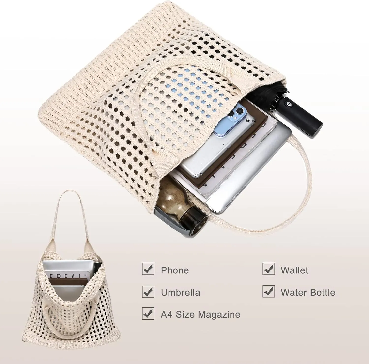 CATMICOO Crochet Beach Bag Tote: Small Knit Bag Summer Shoulder Bag for Vacation