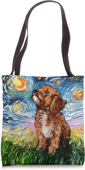 Cavapoo Starry Night Impressionist Dog Art by Aja Tote Bag