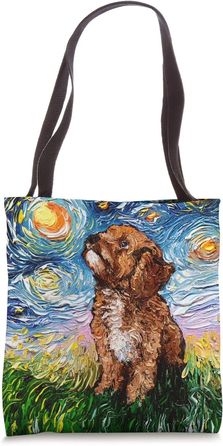 Cavapoo Starry Night Impressionist Dog Art by Aja Tote Bag