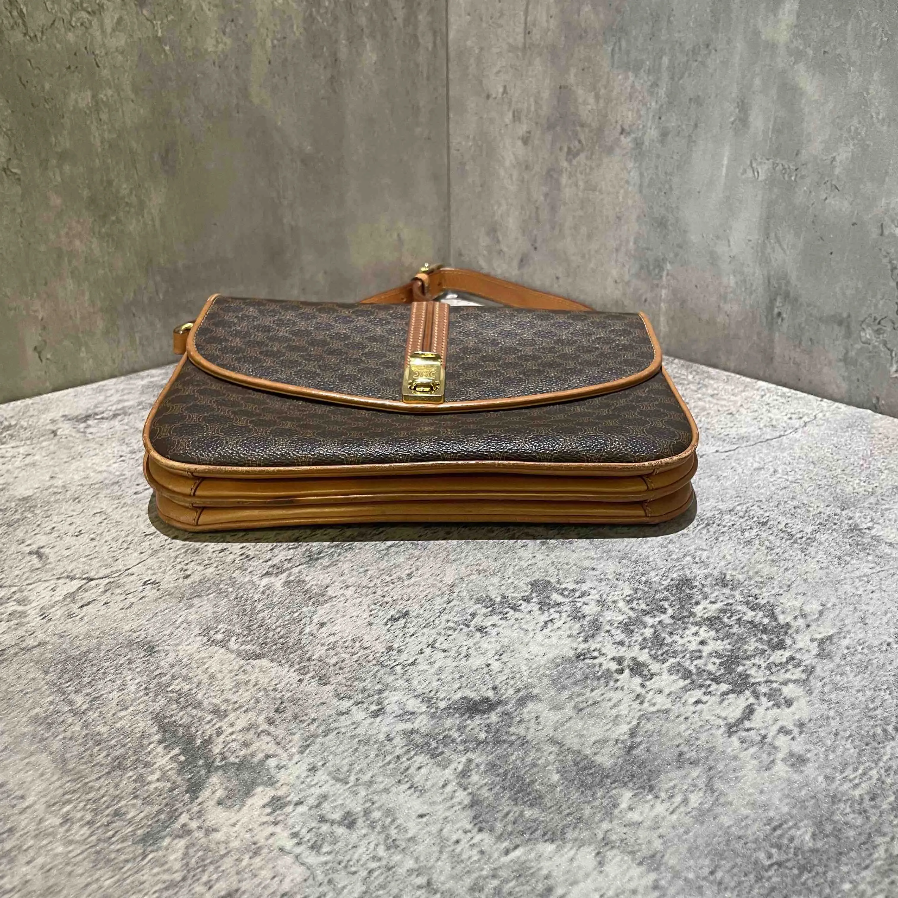 Celine Vintage Brown Monogram Canvas Messenger Bag Medium