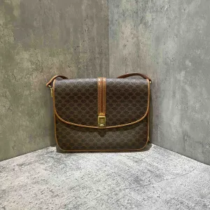 Celine Vintage Brown Monogram Canvas Messenger Bag Medium