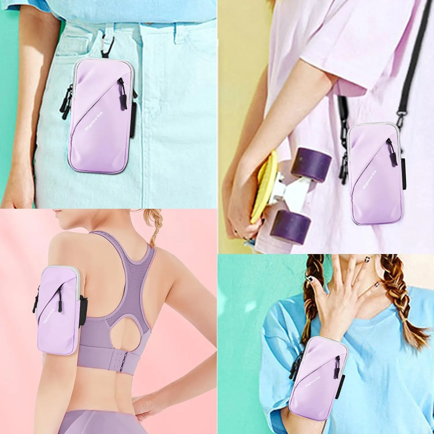 Cell Phone Holder for Walking, Running, Arm Band for Phone, Cell Phone Purse, Cross Body Phone Bag, Phone Holster, Cell Phone Carrier for Men Women, Phone Pouch (Purple)
