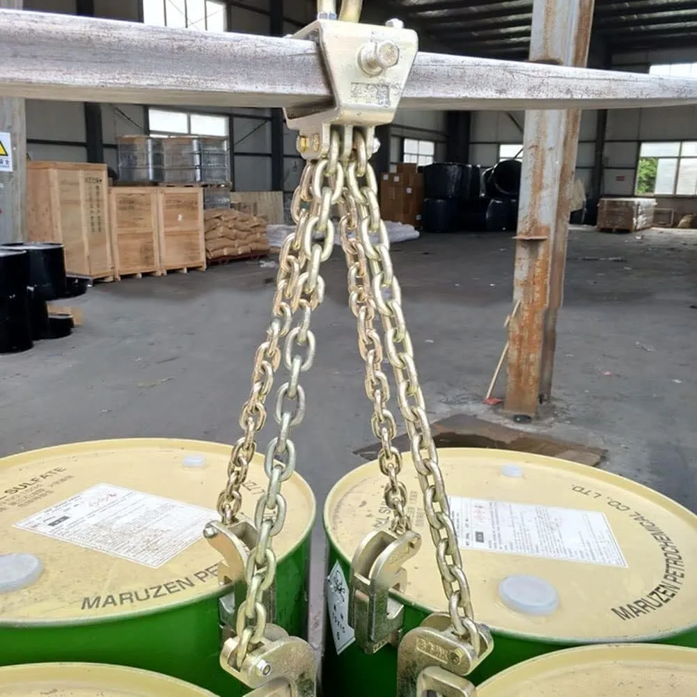 Chain Drum Lifter Load Capacity 1Ton/2Ton with G80 Steel Lifting Chain and Widen Hook for 55 Gallon Drums, Double Chain Drum Slings for Crane/Forklift (Color : 1t-c)