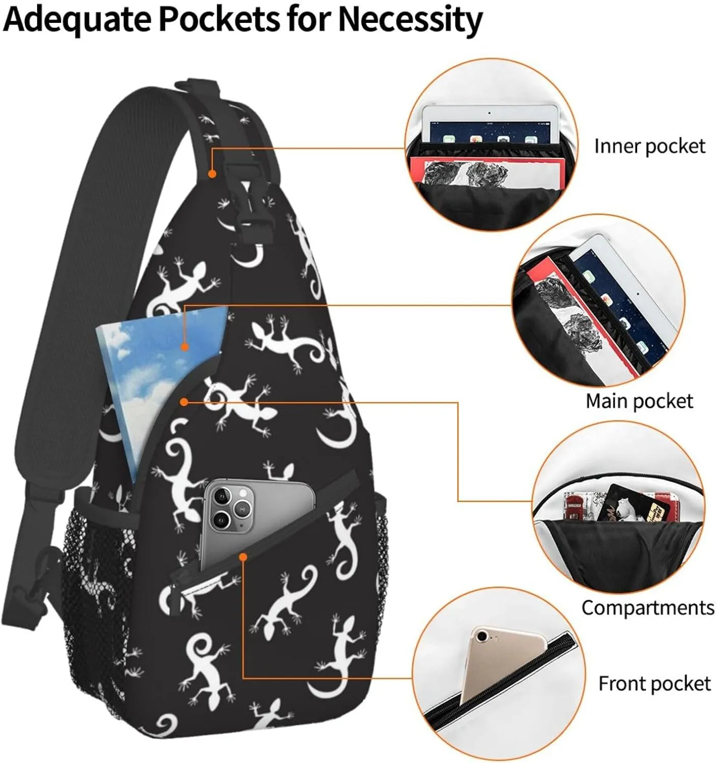 Chameleon Shoulder Bag Lizard Sling Backpack Daypack Casual Backpack Hiking Bag Cute Backpack Bag