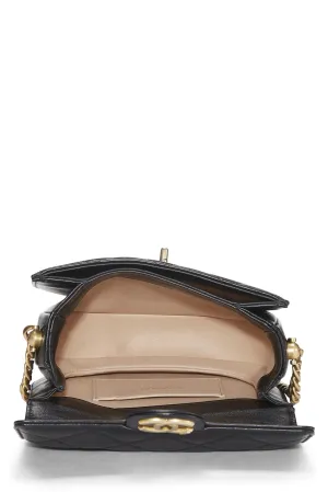 Chanel,  Black Calfskin Moon Flap Messenger Mini, Black