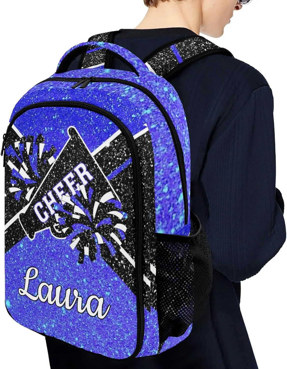 Cheer Cheerleader Backpack Cheerleading Bags Custom Name Book Bag for Cheer Team Coaches Gift (Klein Blue)