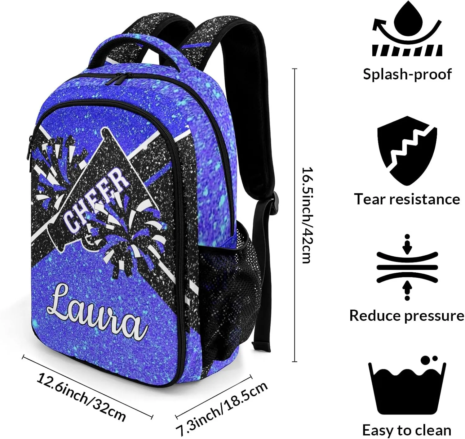 Cheer Cheerleader Backpack Cheerleading Bags Custom Name Book Bag for Cheer Team Coaches Gift (Klein Blue)