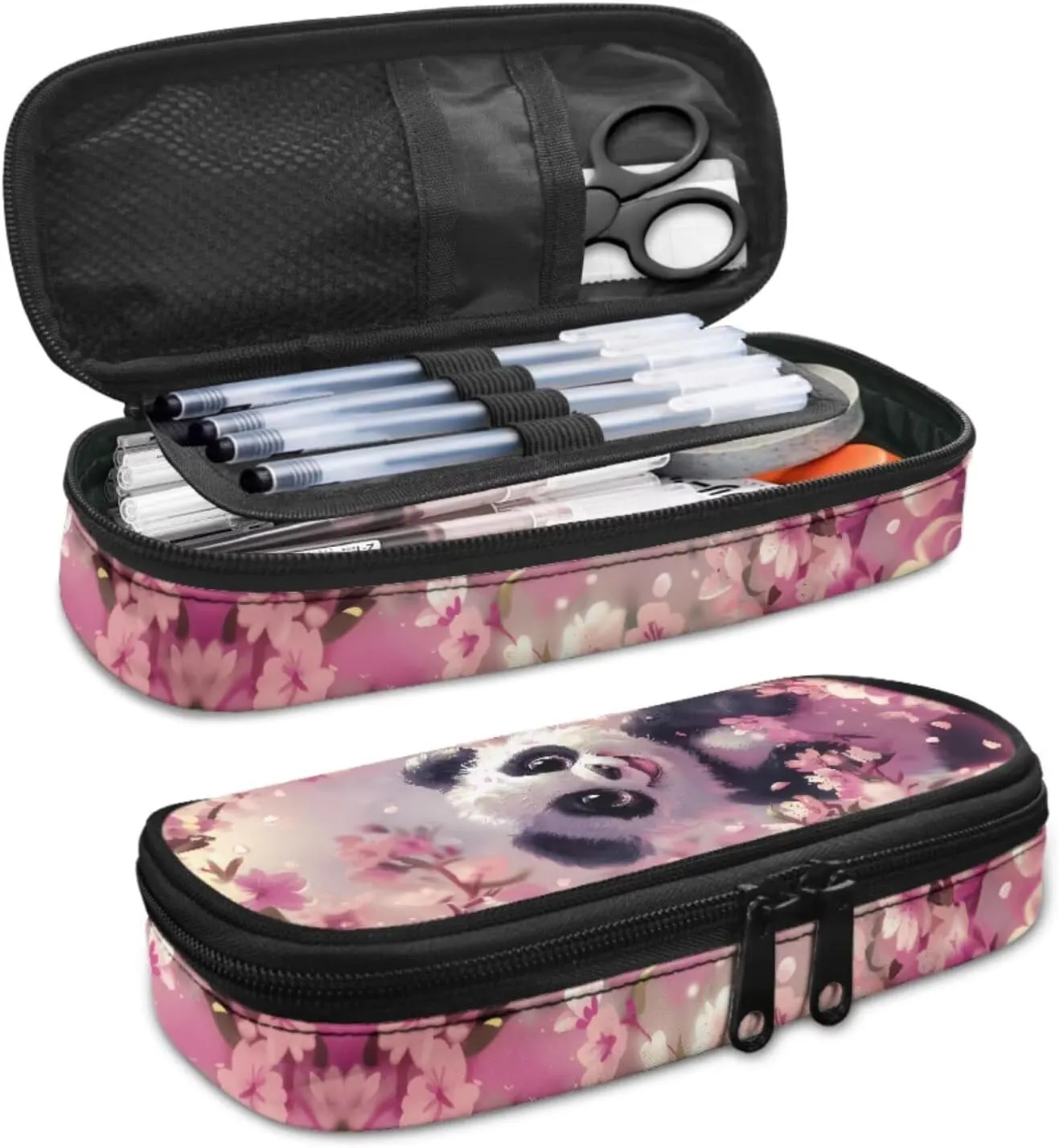 Cherry Blossom Panda Kids' Backpacks 4 in 1 School Backpack for Girls with Lunch Box Cute Bookbags Aesthetic Elementary School Bags for Girls 7-10 Large Capacity Hiking Daypack Rucksack