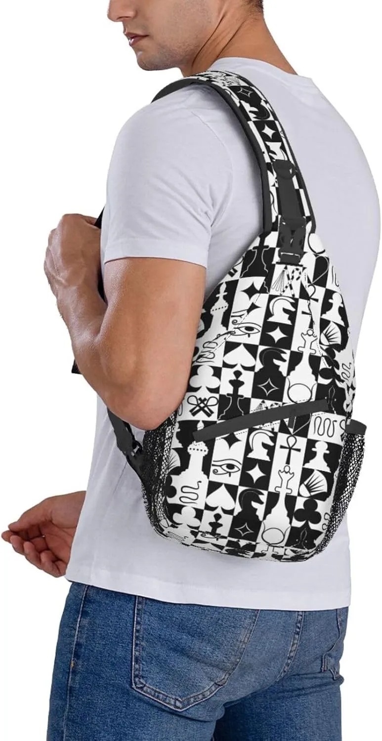 Chess Sling Backpack Chest Bag Crossbody Shoulder Bag Gym Cycling Travel Hiking Daypack For Men Women