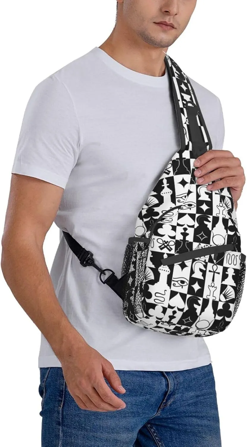 Chess Sling Backpack Chest Bag Crossbody Shoulder Bag Gym Cycling Travel Hiking Daypack For Men Women
