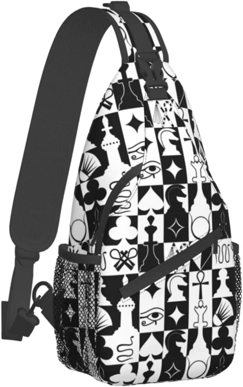 Chess Sling Backpack Chest Bag Crossbody Shoulder Bag Gym Cycling Travel Hiking Daypack For Men Women