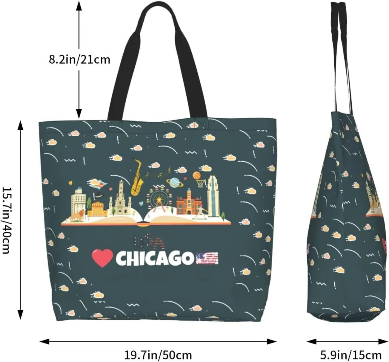 Chicago Canvas Tote Bag Chicago Flag Shoulder Bag Handbag Flag Casual Chicago Grocery Bags for Outdoors