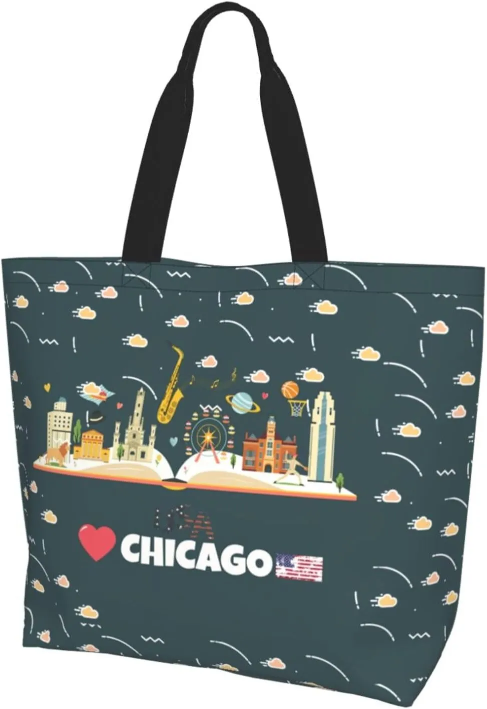 Chicago Canvas Tote Bag Chicago Flag Shoulder Bag Handbag Flag Casual Chicago Grocery Bags for Outdoors