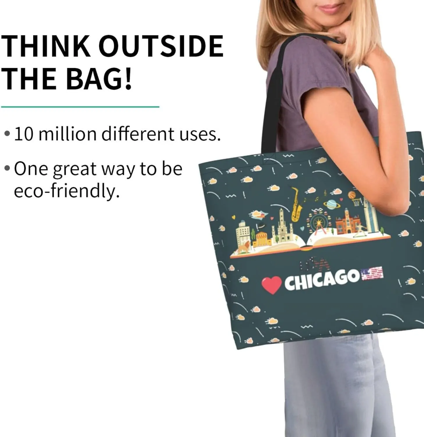 Chicago Canvas Tote Bag Chicago Flag Shoulder Bag Handbag Flag Casual Chicago Grocery Bags for Outdoors