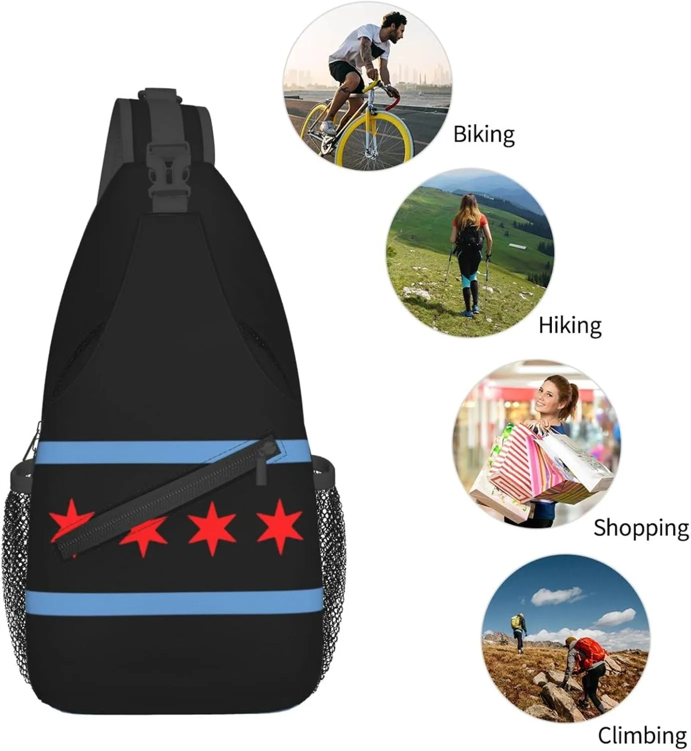 Chicago Shoulder Bag Chicago Flag Sling Backpack Daypack Casual Bag Chicagoan Backpack Bag for Outdoor