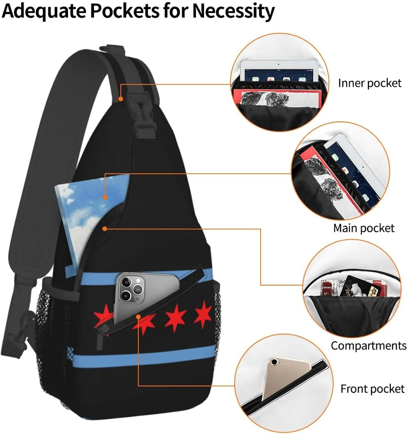 Chicago Shoulder Bag Chicago Flag Sling Backpack Daypack Casual Bag Chicagoan Backpack Bag for Outdoor