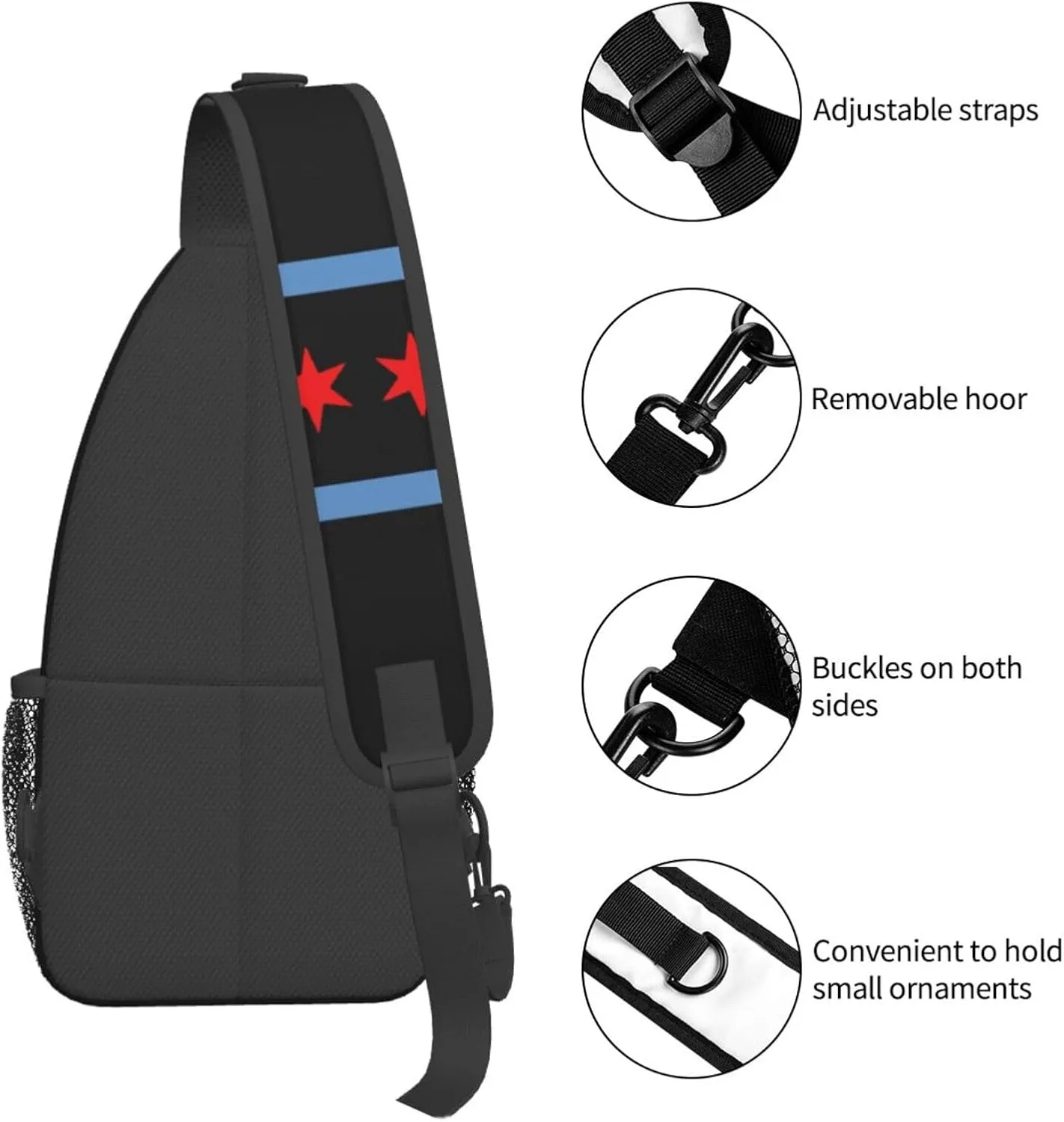Chicago Shoulder Bag Chicago Flag Sling Backpack Daypack Casual Bag Chicagoan Backpack Bag for Outdoor