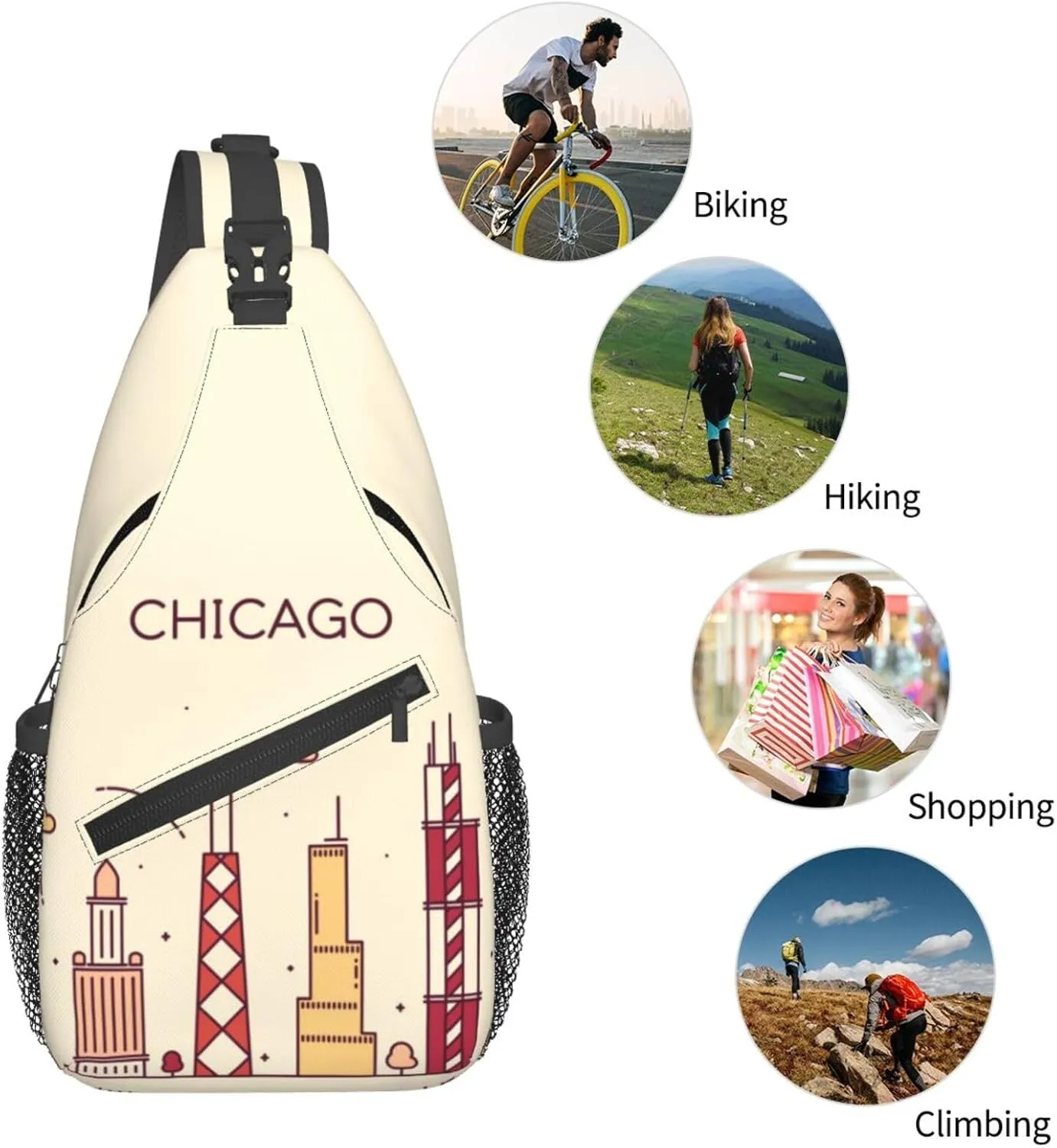 Chicago Shoulder Bag Chicago Flag Sling Backpack Daypack Casual Bag Chicagoan Backpack Bag for Outdoor