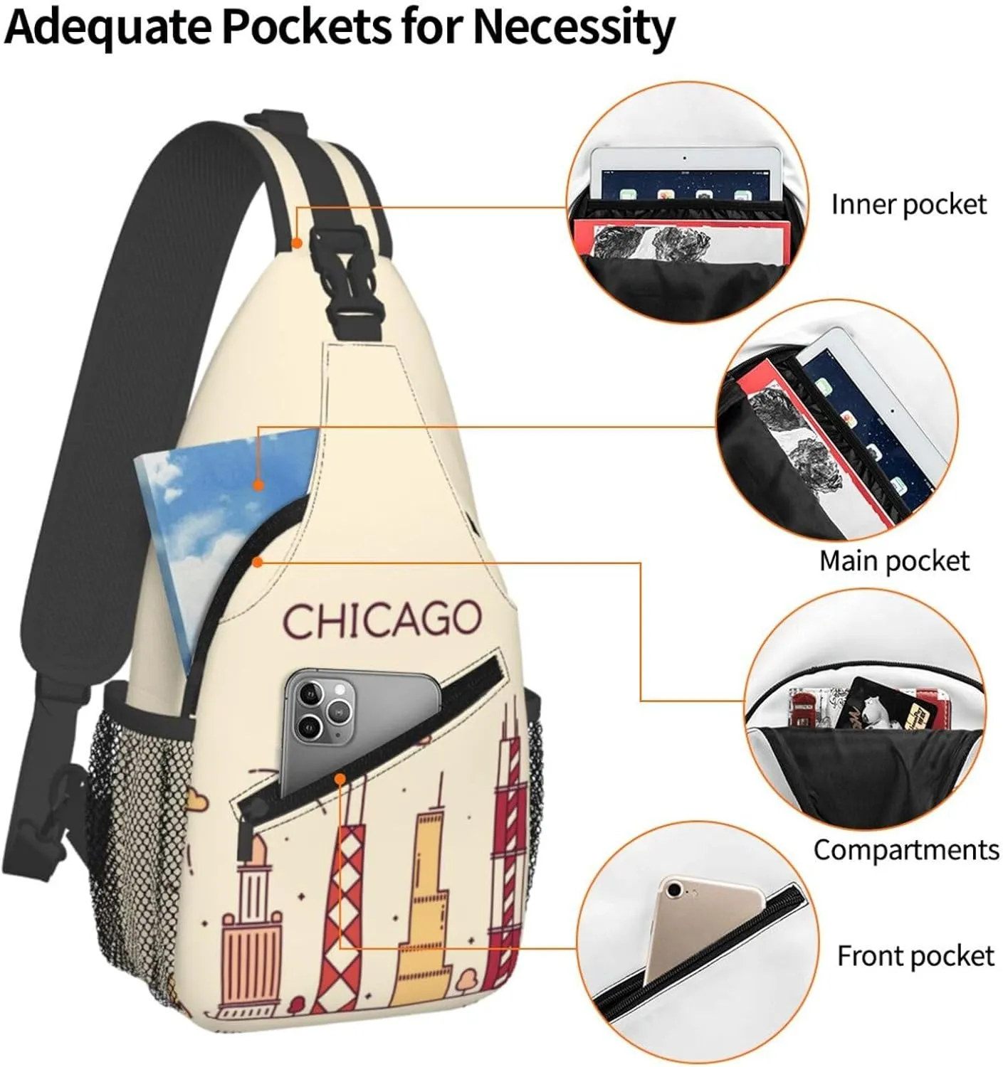 Chicago Shoulder Bag Chicago Flag Sling Backpack Daypack Casual Bag Chicagoan Backpack Bag for Outdoor