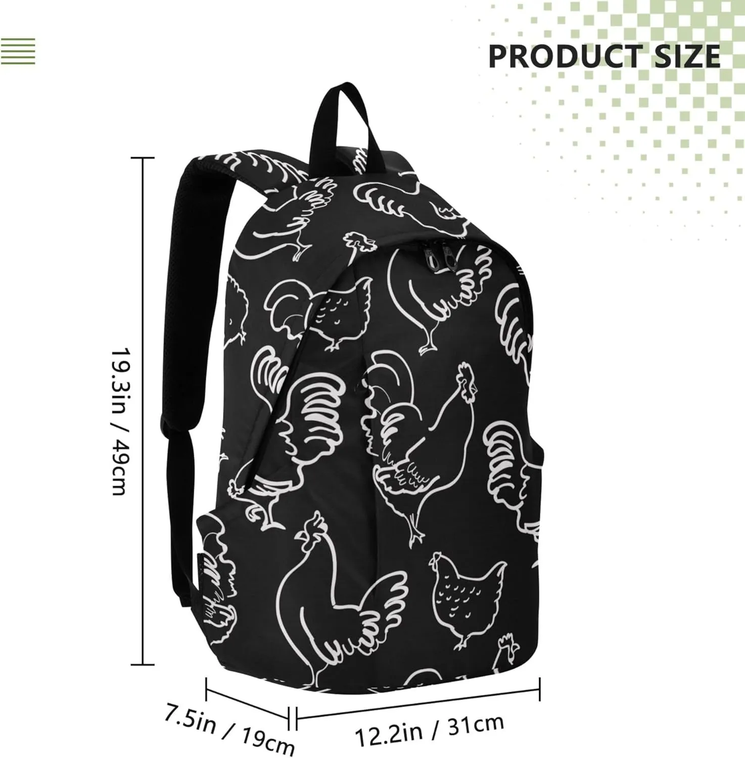 Chicken Rooster Laptop Backpack Travel Hiking Camping Work Computer Back Packs Book Bags for Women Men