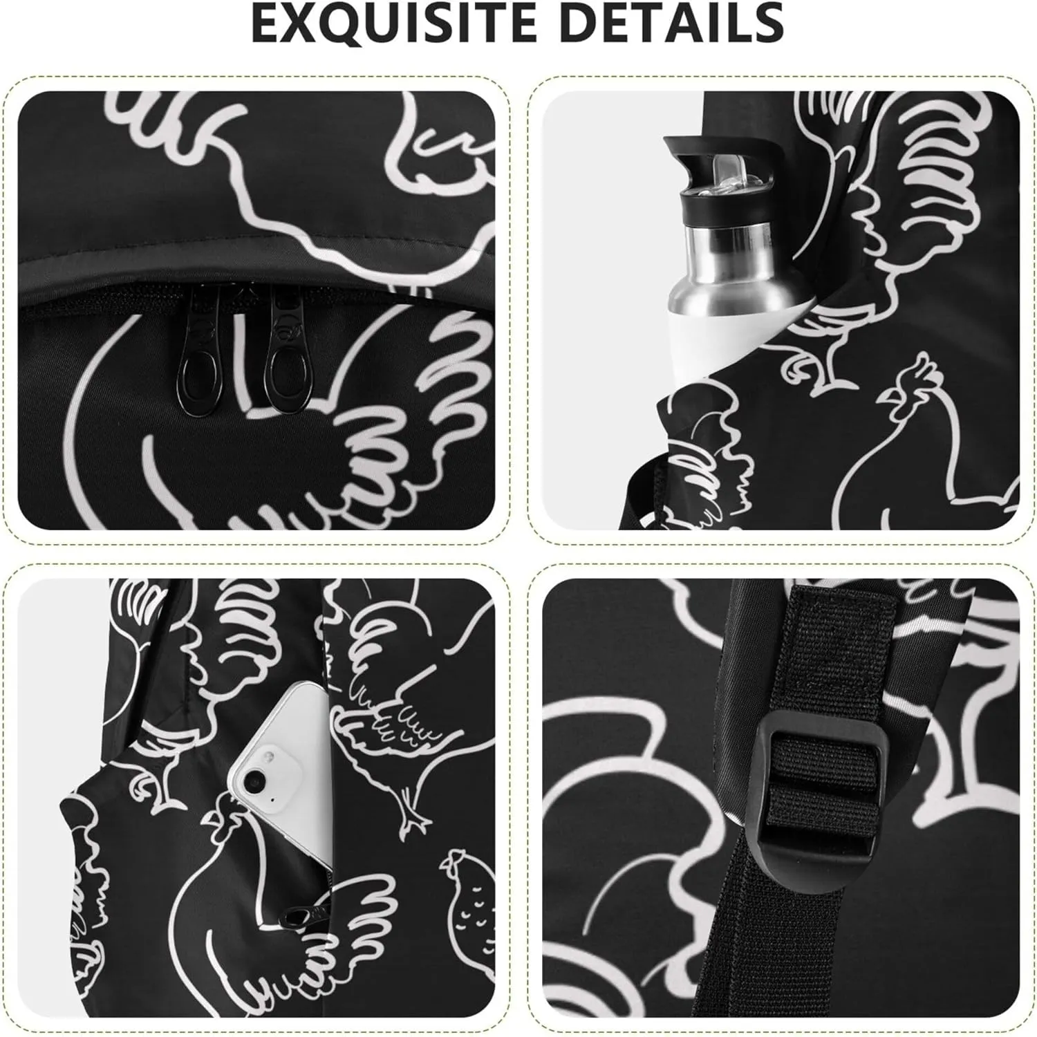 Chicken Rooster Laptop Backpack Travel Hiking Camping Work Computer Back Packs Book Bags for Women Men