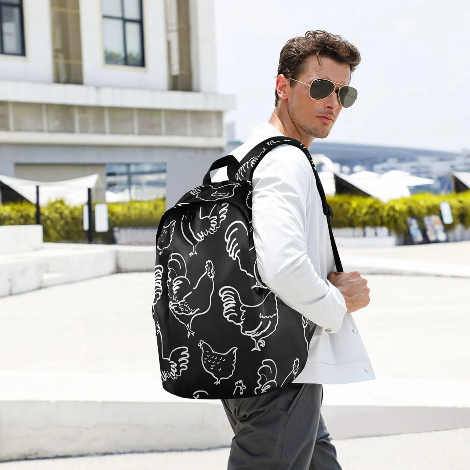 Chicken Rooster Laptop Backpack Travel Hiking Camping Work Computer Back Packs Book Bags for Women Men