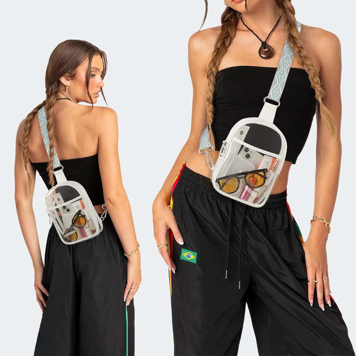 Clear bag For Stadium Events with 2 Extra-Long Straps, Clear Crossbody Bags For Women, Sling Purse For Sport Work