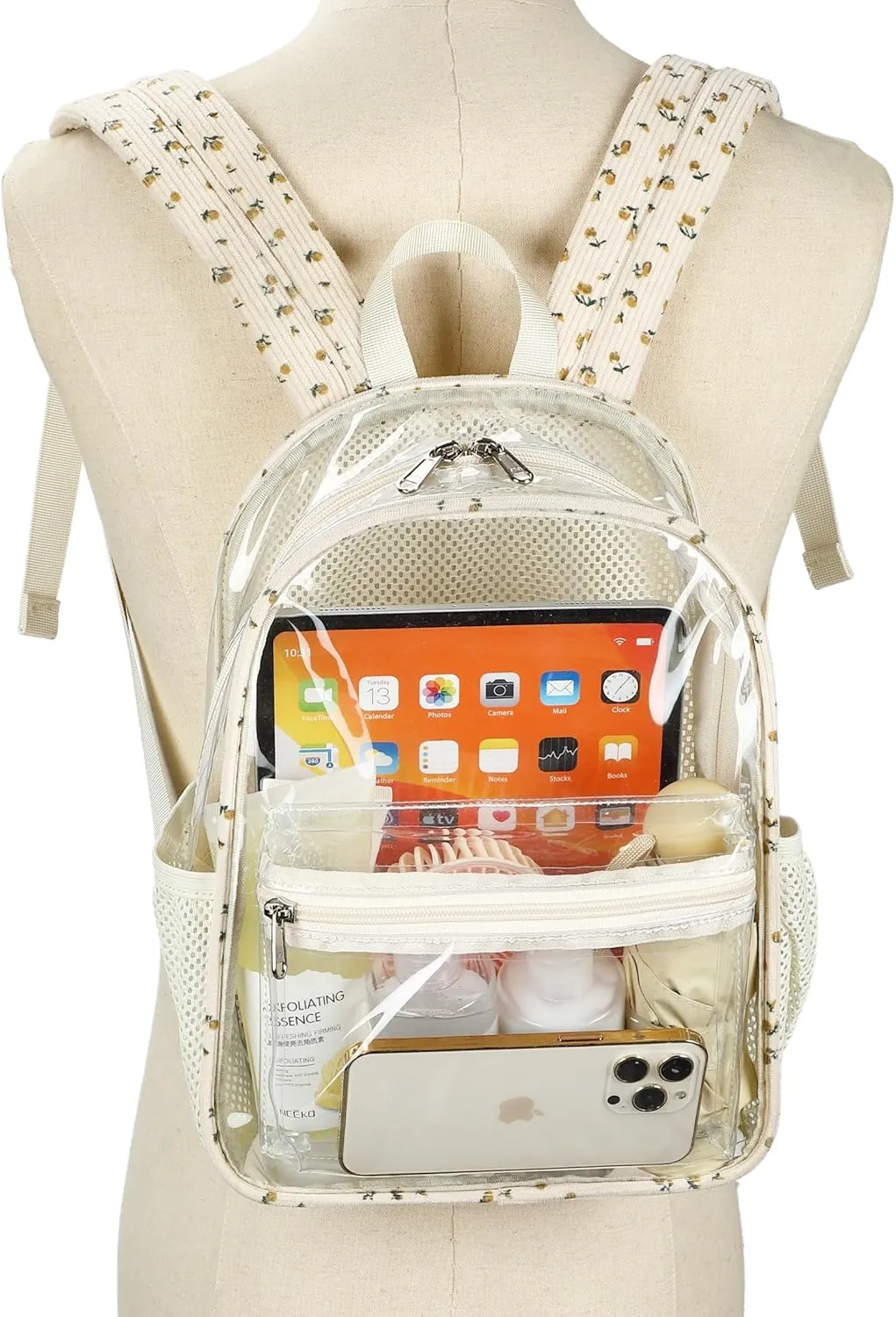 Clear Mini Backpack Stadium Approved 12x12x6 Small Transparent Backpacks Plastic See Through Bag for Work Festival Security Travel