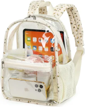 Clear Mini Backpack Stadium Approved 12x12x6 Small Transparent Backpacks Plastic See Through Bag for Work Festival Security Travel