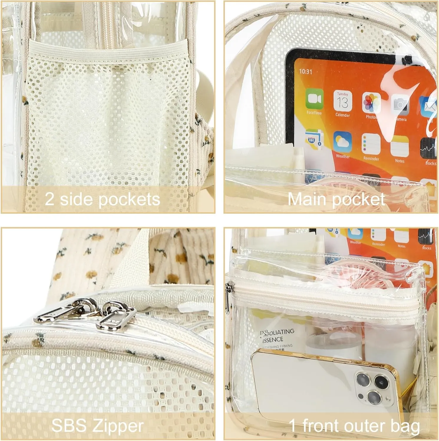 Clear Mini Backpack Stadium Approved 12x12x6 Small Transparent Backpacks Plastic See Through Bag for Work Festival Security Travel