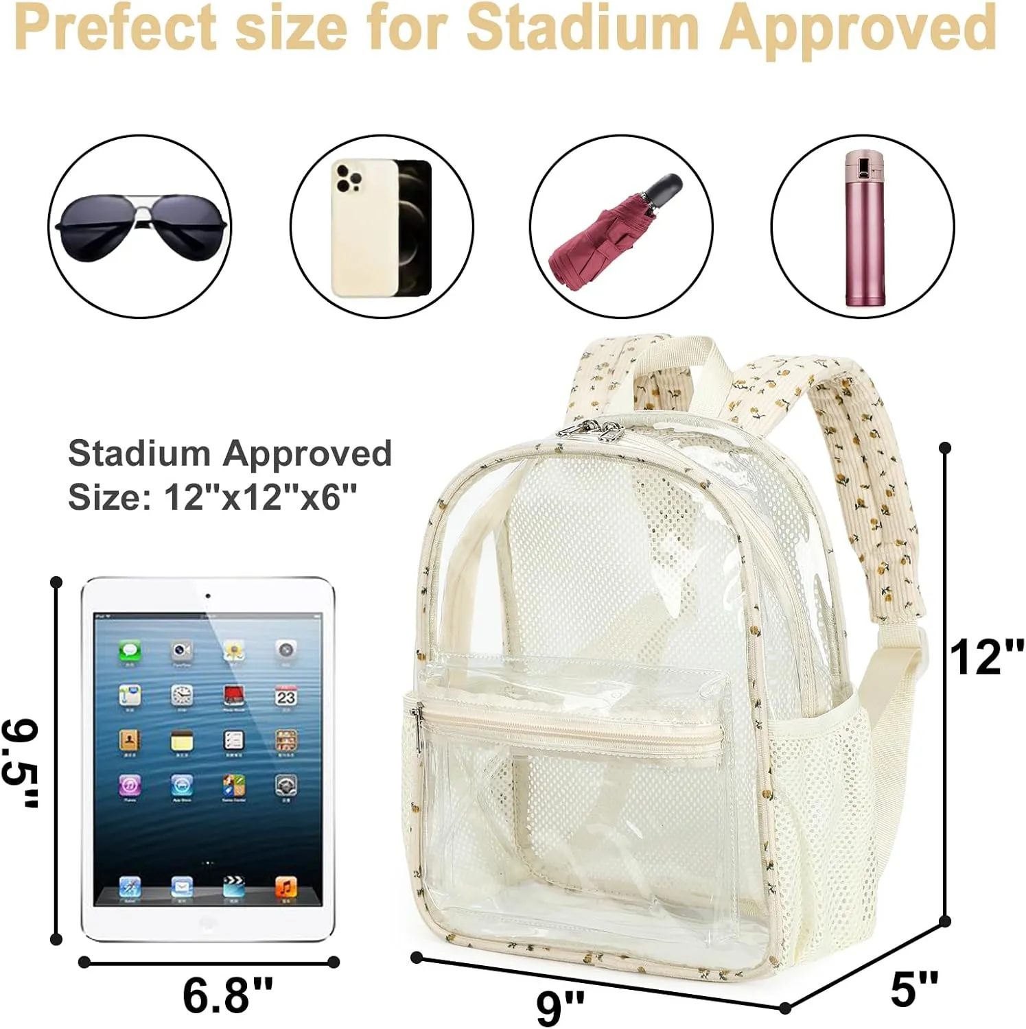Clear Mini Backpack Stadium Approved 12x12x6 Small Transparent Backpacks Plastic See Through Bag for Work Festival Security Travel