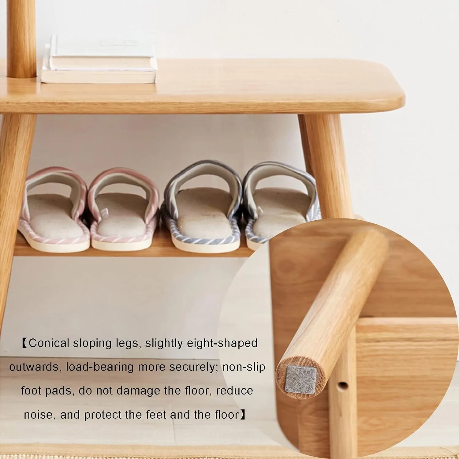 Clothes Rail Rack Coat Rack Stand Clothes Rack Stand, Wooden Furniture with Shoe Changing Bench, Ideal for Hall Bedroom Entryway Office, Clothes Hat Handbag Storage, 2 Color (Walnut Color 60
