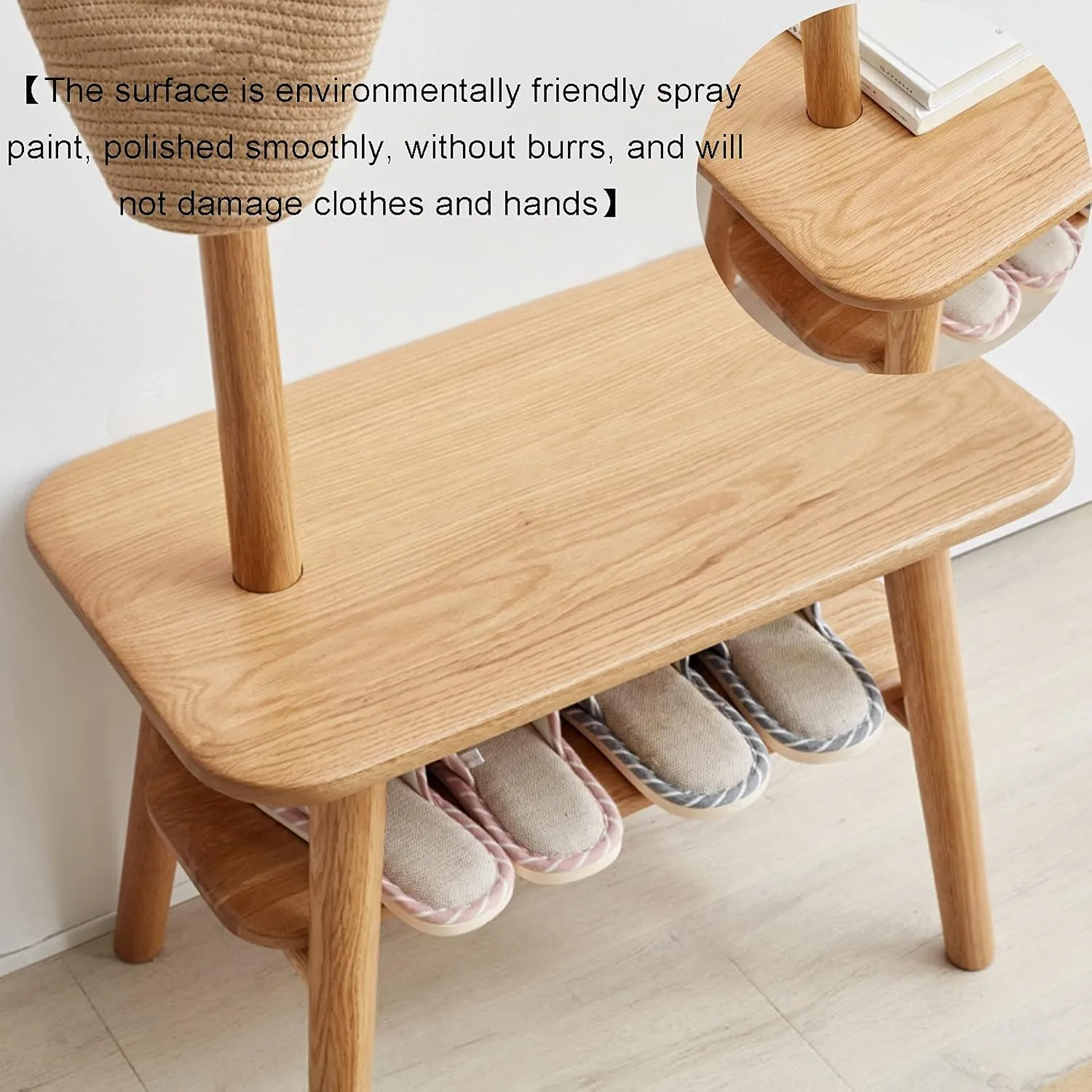 Clothes Rail Rack Coat Rack Stand Clothes Rack Stand, Wooden Furniture with Shoe Changing Bench, Ideal for Hall Bedroom Entryway Office, Clothes Hat Handbag Storage, 2 Color (Walnut Color 60