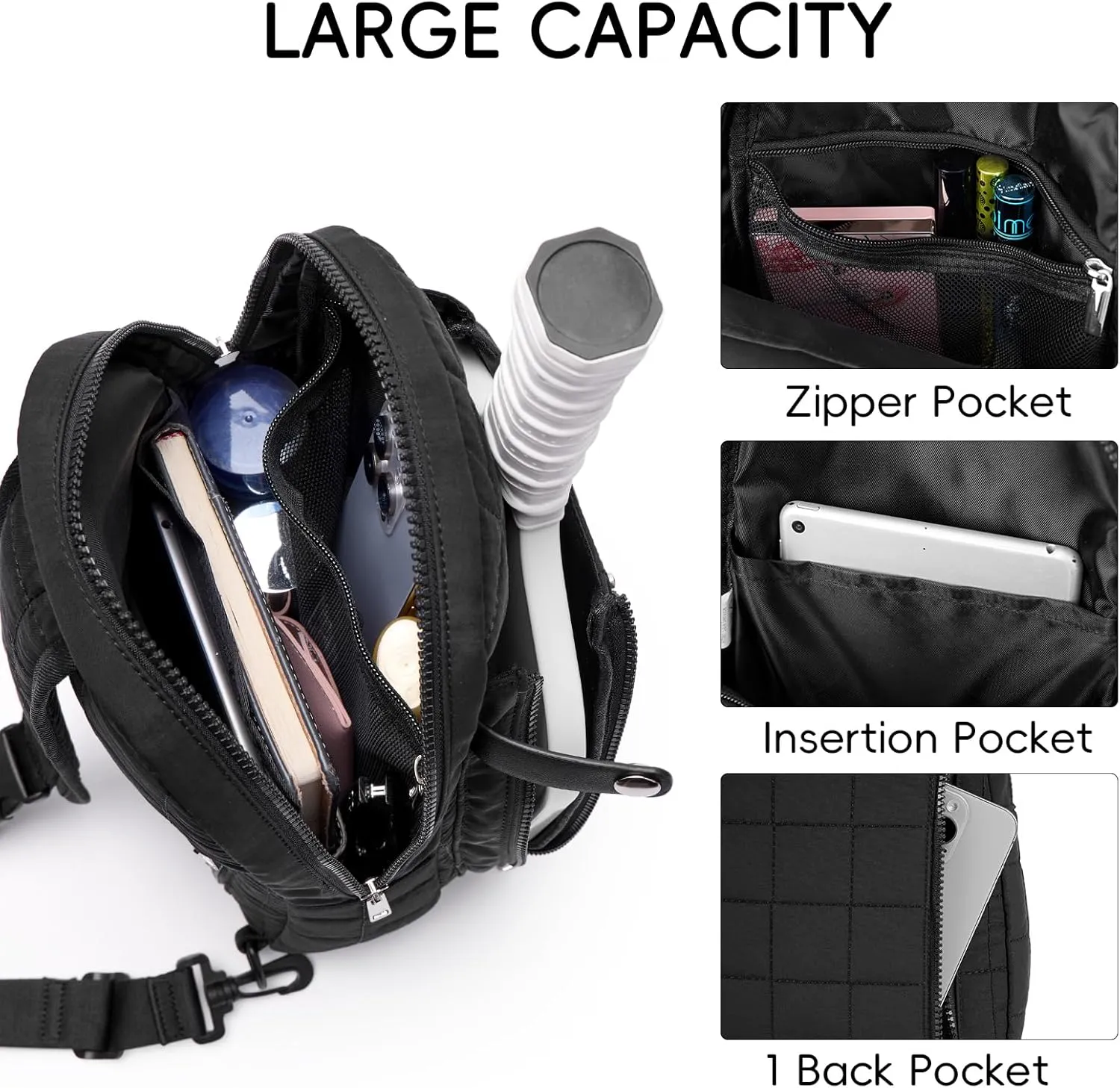 CLUCI Pickleball Bag for Women, Quilted Crossbody Bags for Women Men, Puffer Travel Sling Bag