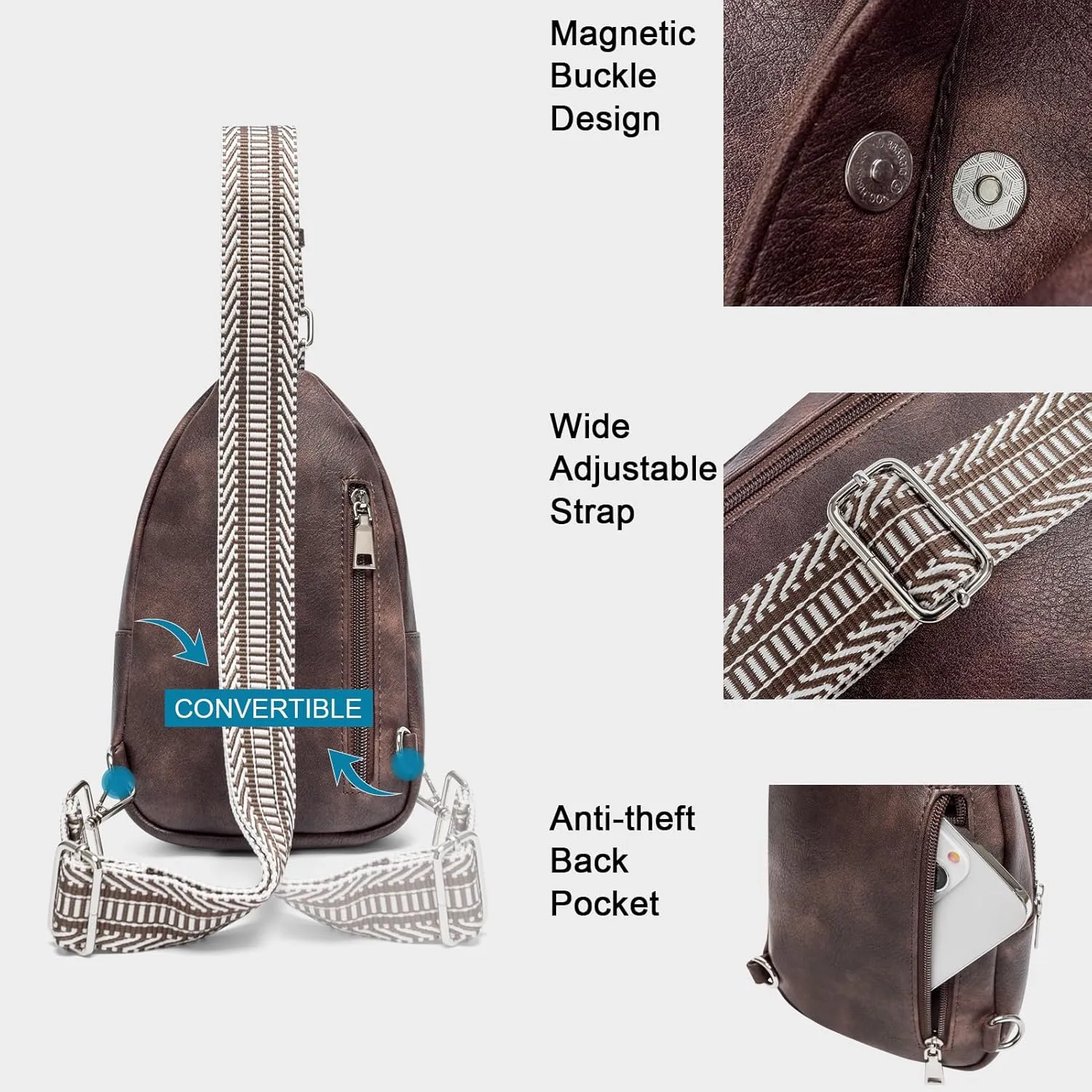 CLUCI Small Sling Bag for Women, Vegan Leather Fanny Pack Crossbody Bags for Women, Chest Bag With Guitar Strap