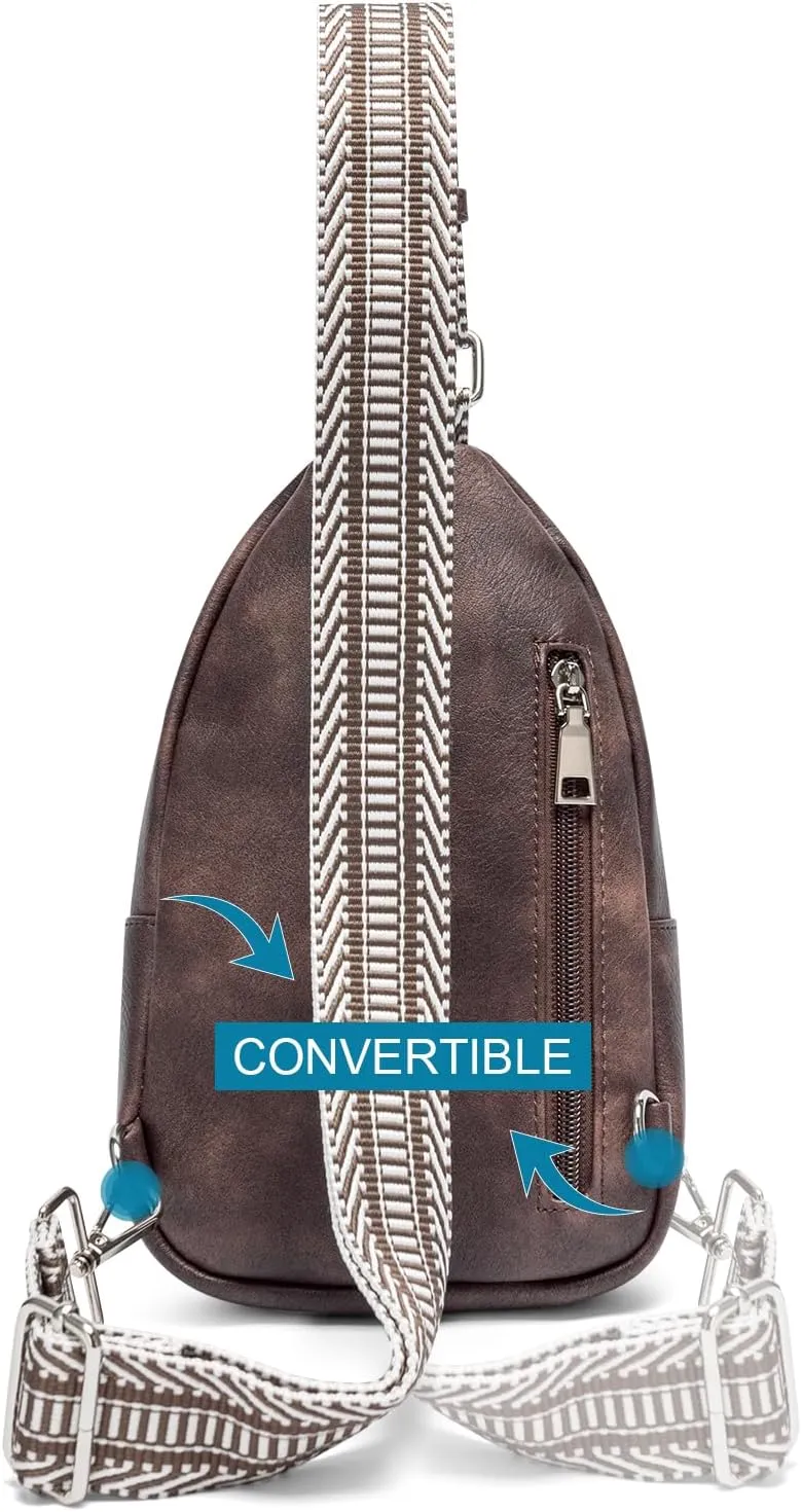 CLUCI Small Sling Bag for Women, Vegan Leather Fanny Pack Crossbody Bags for Women, Chest Bag With Guitar Strap